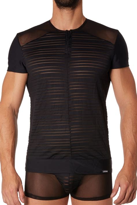 Schwarzes Herren T Shirt gestreift Oberteile für IHN Club Hot Fashion Odretto Highheels