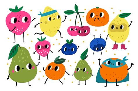 Personnages De Fruits Mignons Citrons Juteux Dr Les Poires Et Oranges