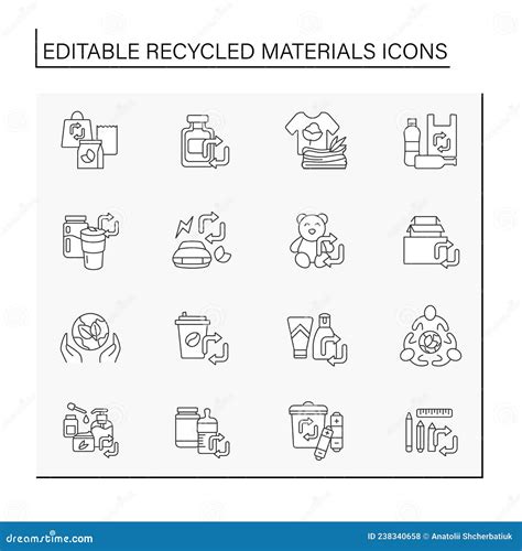 Recycled Materials Line Icons Set Stock Vector Illustration Of