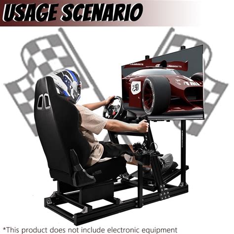 Supllueer Racing Simulator Cockpit With Display Bracket Black Seat Fit