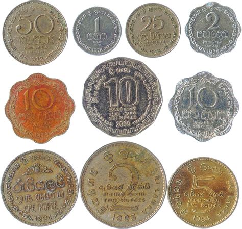 10 Sri Lanka Coins From South Asia Island. Ceylon, Sri Lankan Old Collectible Coins Lot Cents ...