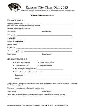 Fillable Online Sponsorship Commitment Form Kctigers Fax Email Print