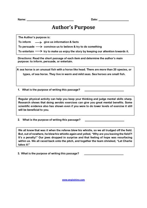 50 Identifying The Authors Purpose Worksheets For 2nd Class On