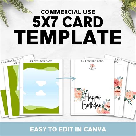 5x7 Folded Card Template, Canva Template, Commercial Use, 5x7 Greeting ...