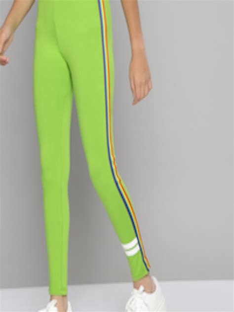 Buy Justice Girls Lime Green Solid Fitted Leggings With Rainbow Side