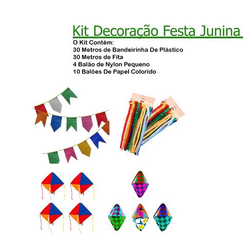 Kit decoração P Festa Junina 30 Metros Bandeirinhas Fitas e Balões