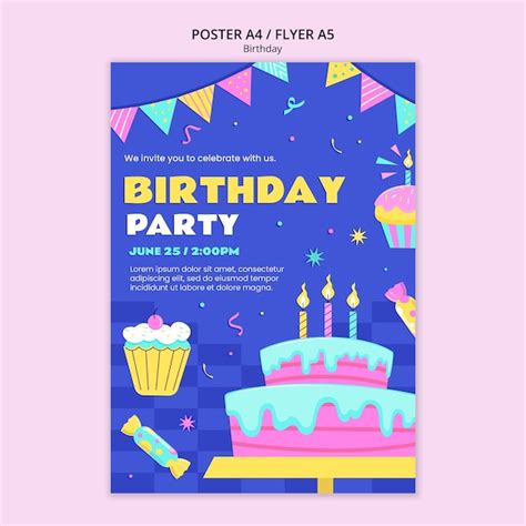 Cartel de celebración de cumpleaños de diseño plano Archivo PSD Premium