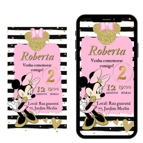 Convite Virtual Minnie Rosa Elo Produtos Especiais