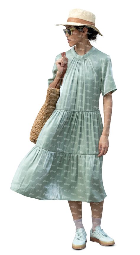 Cut Out Asian Woman In A Green Summer Dress Standing Vishopper