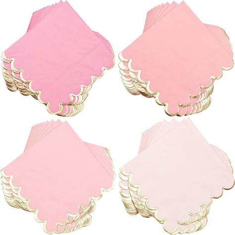 Sparkle And Bash 100 Pack Scalloped Pink And Gold Napkins For Bridal