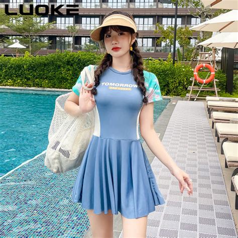 Luoke Split Swimsuit Women S Hot Spring Holiday Small Chest Gathered Conservative Skirt Two