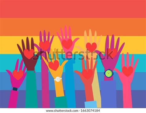 Rainbow Colored Hands Raised Gay Pride Stock Vector Royalty Free Shutterstock