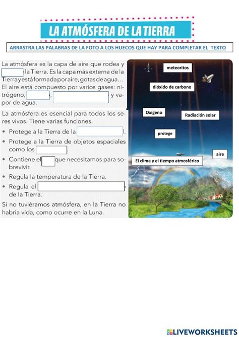 Pdf Online Worksheet La Atmósfera Live Worksheets