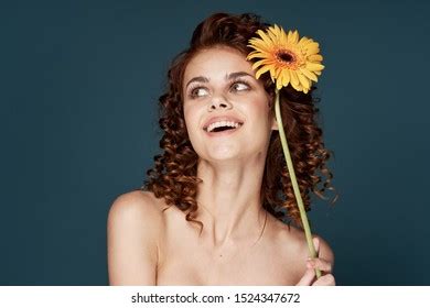 Cheerful Woman Curly Hair Naked Shoulders Stock Photo Shutterstock