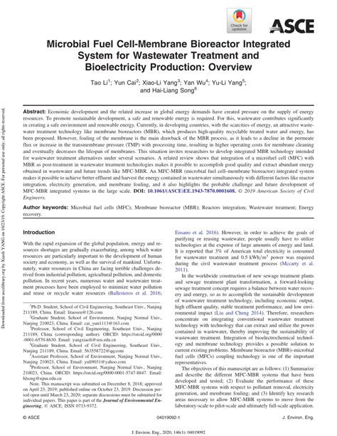 Pdf Microbial Fuel Cell Membrane Bioreactor Integrated System For