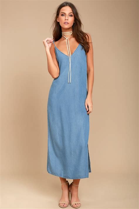 Cute Blue Dress Chambray Dress Midi Dress Sheath Dress Lulus