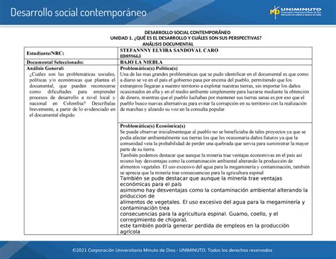 Bajo La Niebla Actividad Desarrollo Social Contempor Neo Unidad