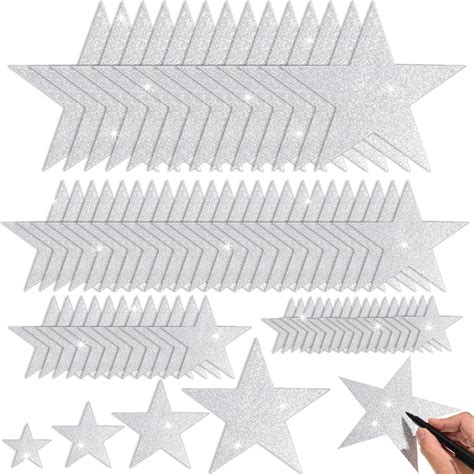 180 Pcs Silver Glitter Star Cutouts Paper Five Star Cutouts