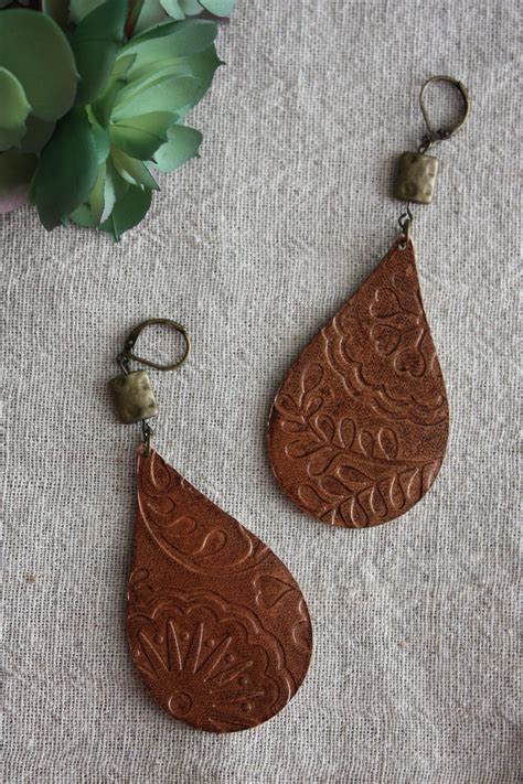 Diy Embossed Leather Earrings Handmade Leather Jewelry Diy Leather