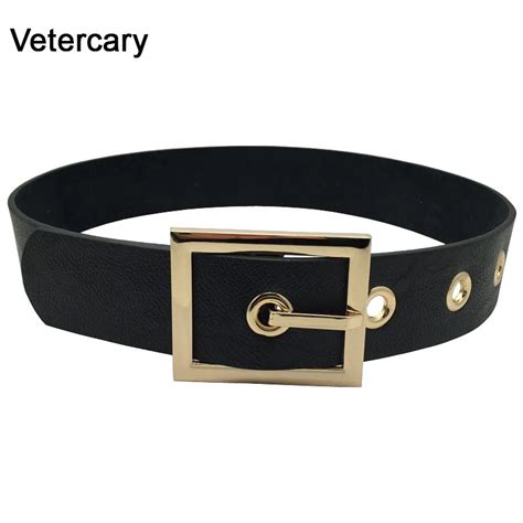 Newest Women Wide Leather Belts Fashion Full Black Leather Belt Alloy