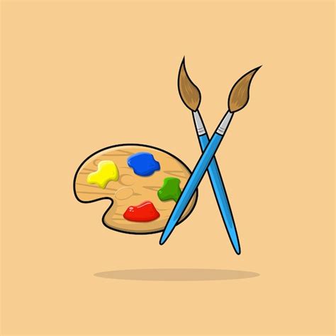Penseel En Verf Pallet Tekening Vector Premium Vector
