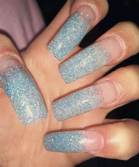 Light Blue Glitter Nails Sanscompro Misaucun