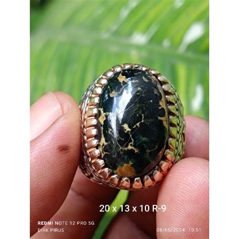 Jual Pirus Persia Hijau Gelap Urat Emas Ajib Dim Kantoran Ring Perak