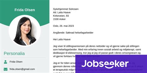 Helsefagarbeider Jobbsøknad eksempel Jobseeker