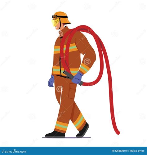 Brave Fireman Carry Water Hose on Shoulder, Equipment for Fighting with ...