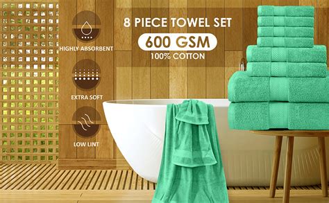 Oakias 8 Piece Mint Green Towel Set 600 Gsm 2 Bath Towels 2 Hand Towels And 4 Washcloths