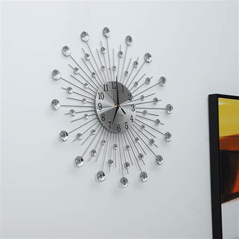 Horloge Murale En Fer Fleur Strass Horloge Cr At Grandado