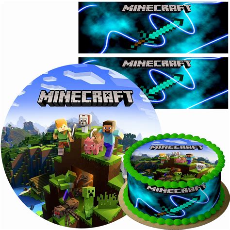 Zestaw Op Atek Na Tort Minecraft Cm Dwa Obwody Tekst Wafers