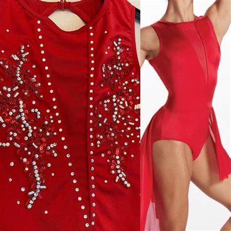 WEISSMAN Balera Dance Red Costume Back Panel Dress D1 Gem