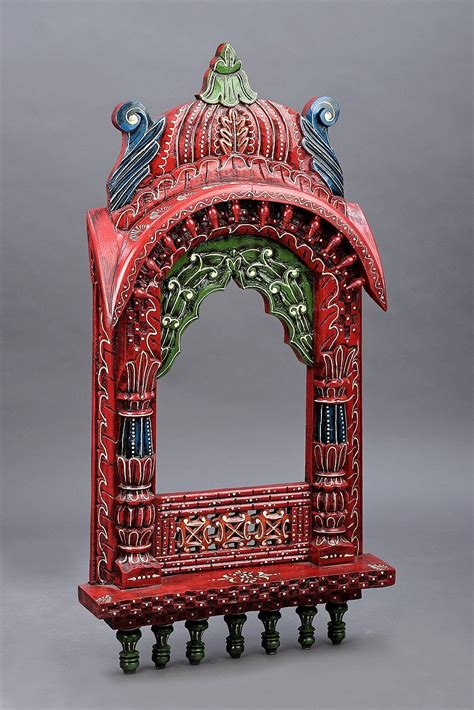 Large Hand Painted Temple Design Jharokha Window Wood Jharokha