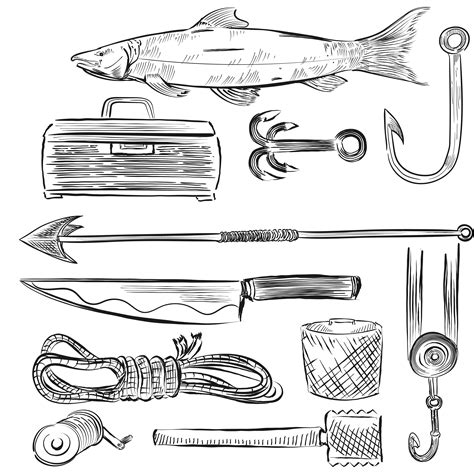 Illustrated Set Of Fishing Equipment Download Free Vectors Clipart