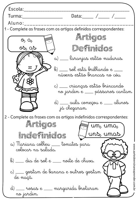 Exercícios Artigos Definidos E Indefinidos Com Gabarito