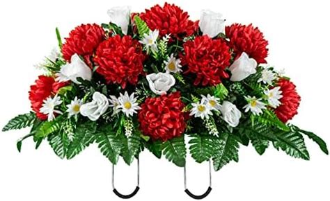 Artificial Cemetery Flowers Realistic Vibrant Roses Outdoor Grave