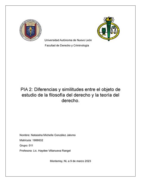 PIA 2 Filosofia PIA Universidad Autónoma de Nuevo León Facultad de