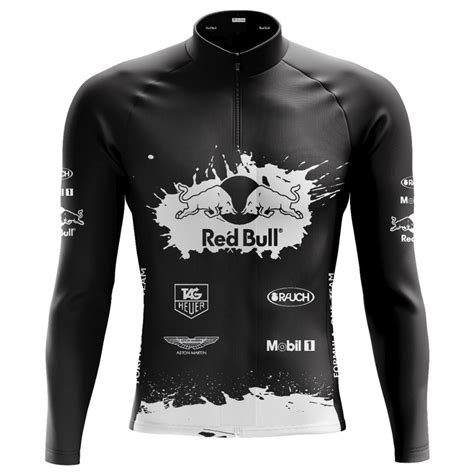 Camisa Ciclismo Masculina Manga Longa Red Bull Preta Proteção UV 50