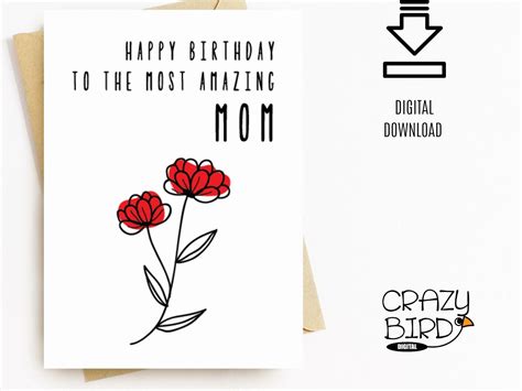 Birthday Card for Mom Printable-Mom Birthday Card with | Etsy