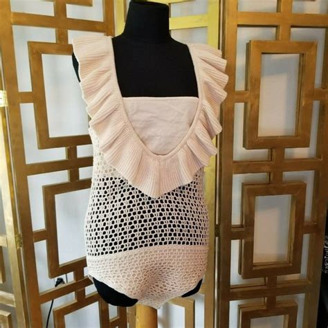 Kendall Kylie Tops Kendall Kylie Crochet Pink Bodysuit M Nude