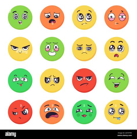 Las Emociones De Dibujos Animados Se Enfrentan Expresiones Emoji Con