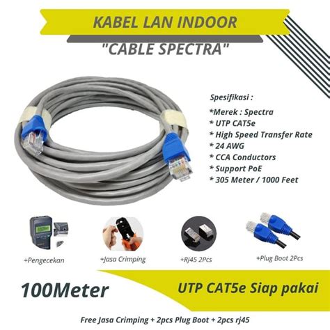 Jual Kabel LAN UTP Cat 5e Indoor CCA SPECTRA 100 Meter Siap Pakai