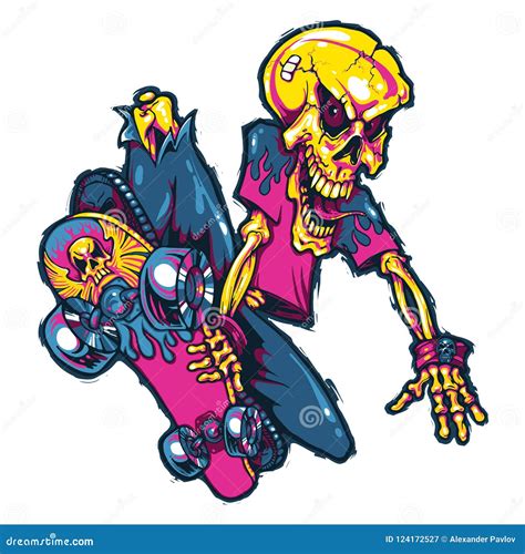 Extreme Skateboard Jump. the Skeleton on the Skateboard Stock Vector ...