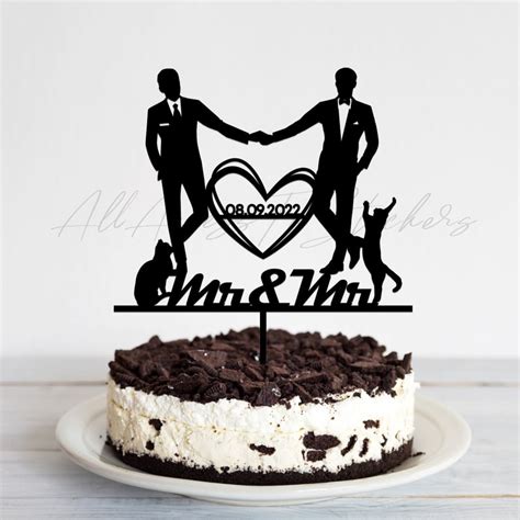 Gay Wedding Silhouette Cake Topper With Pet Lgbt Wedding Cake Etsy