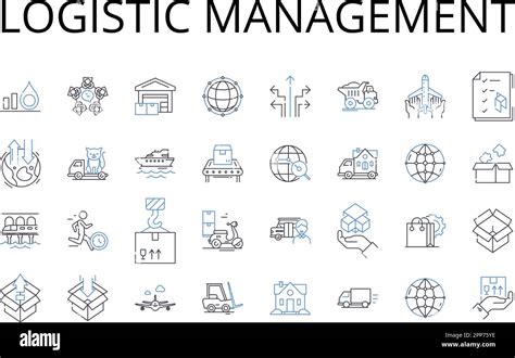 Logistic Management Line Icons Collection Supply Chain Distribution Plan Shipping Strategy