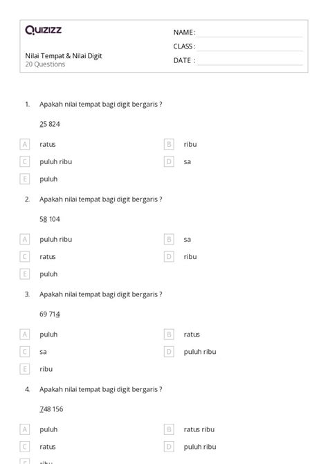 50 Lembar Kerja Nilai Tempat Desimal Untuk Kelas 4 Di Quizizz Gratis