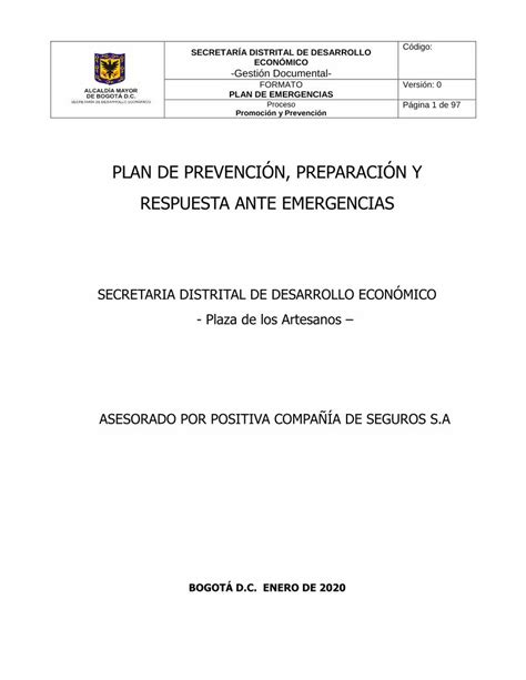 Pdf Plan De Prevenci N Preparaci N Y Respuesta Ante Presente