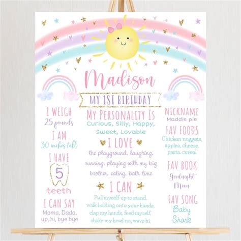 Editable Sunshine Rainbow Birthday Milestone Sign Pastel Etsy