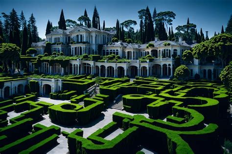 Premium AI Image | Photo of a grand mansion with a sprawling garden in ...